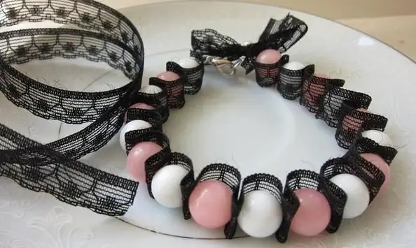 Beaded and lace bracelet