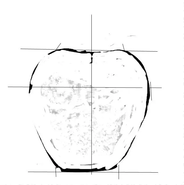 Започнете да рисувате ябълката от вертикална линия